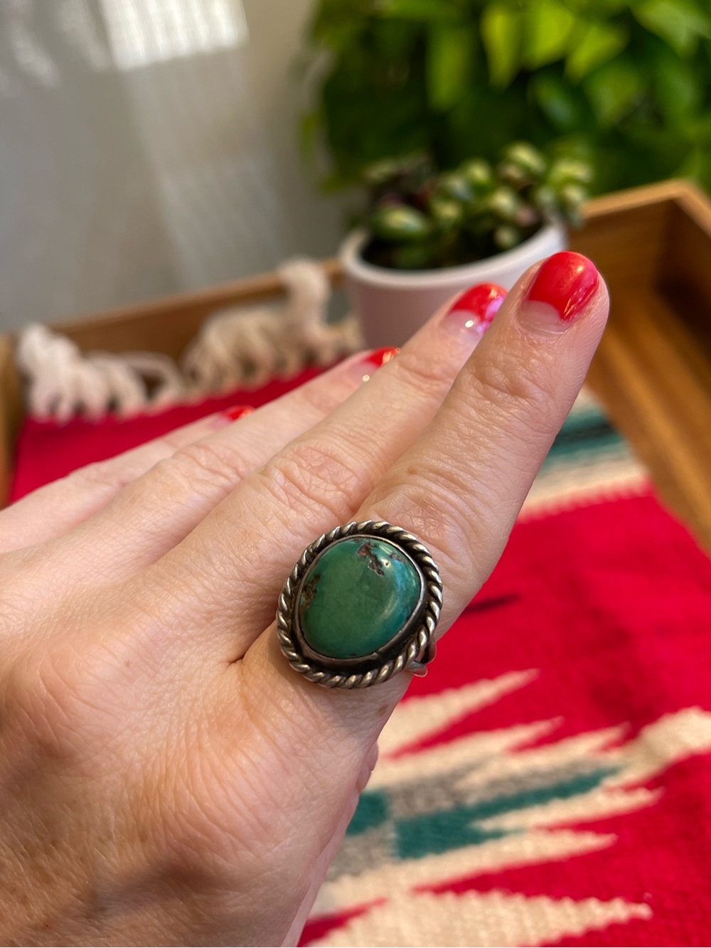 Vintage Native American Turquoise Sterling Silver Ring – Size 6 - Handmade (8g)